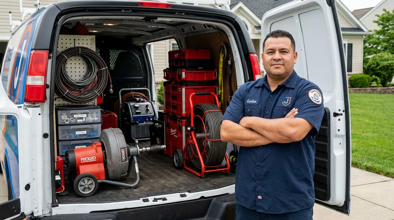 Professional drain cleaning equipment and Johns Plumbing LLC plumber in Westmont