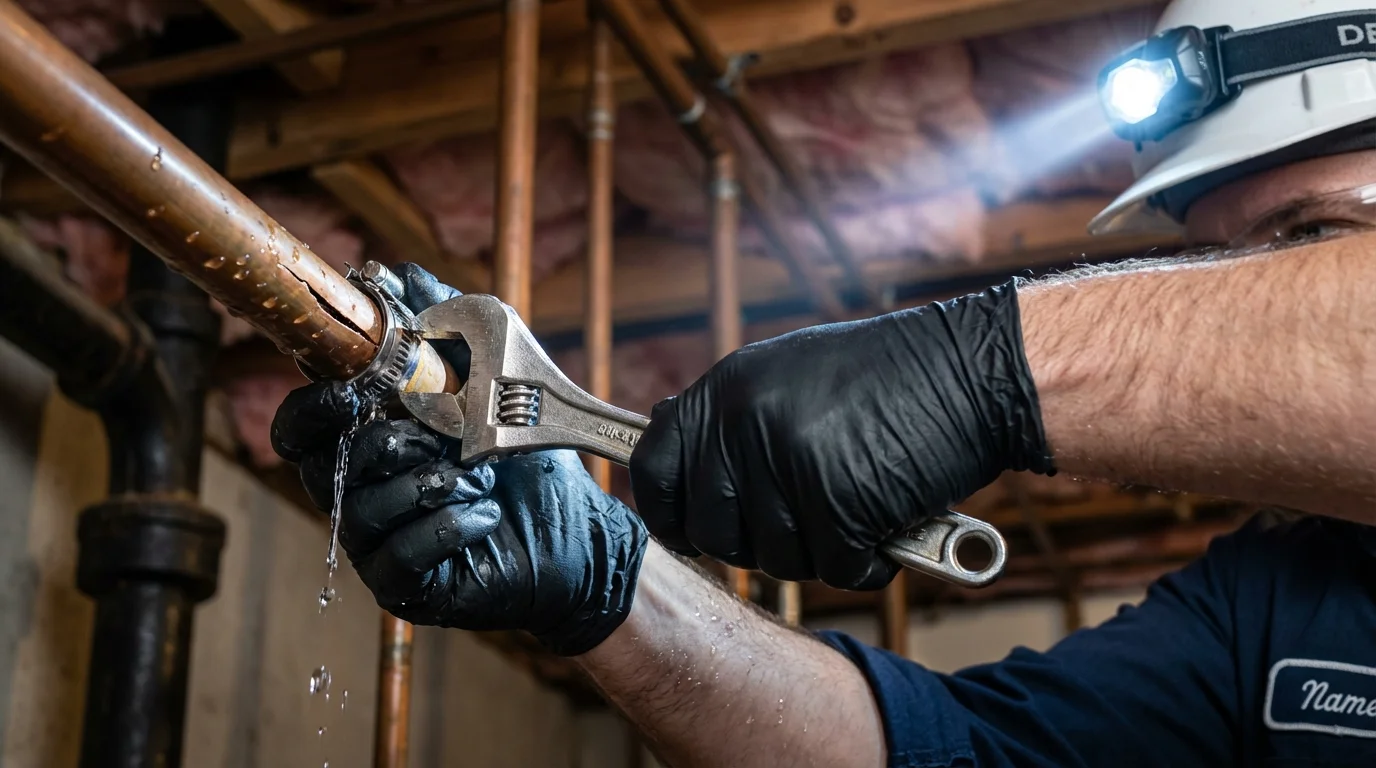 Emergency pipe clamp repair being performed by a Johns Plumbing LLC plumber in Westmont