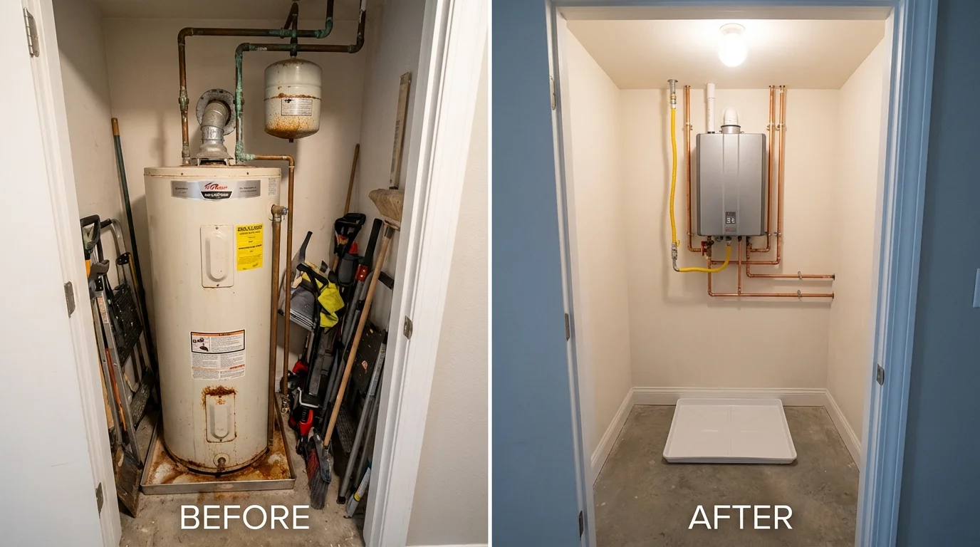 Tank water heater versus wall-mounted tankless unit comparison for Westmont, IL homeowners